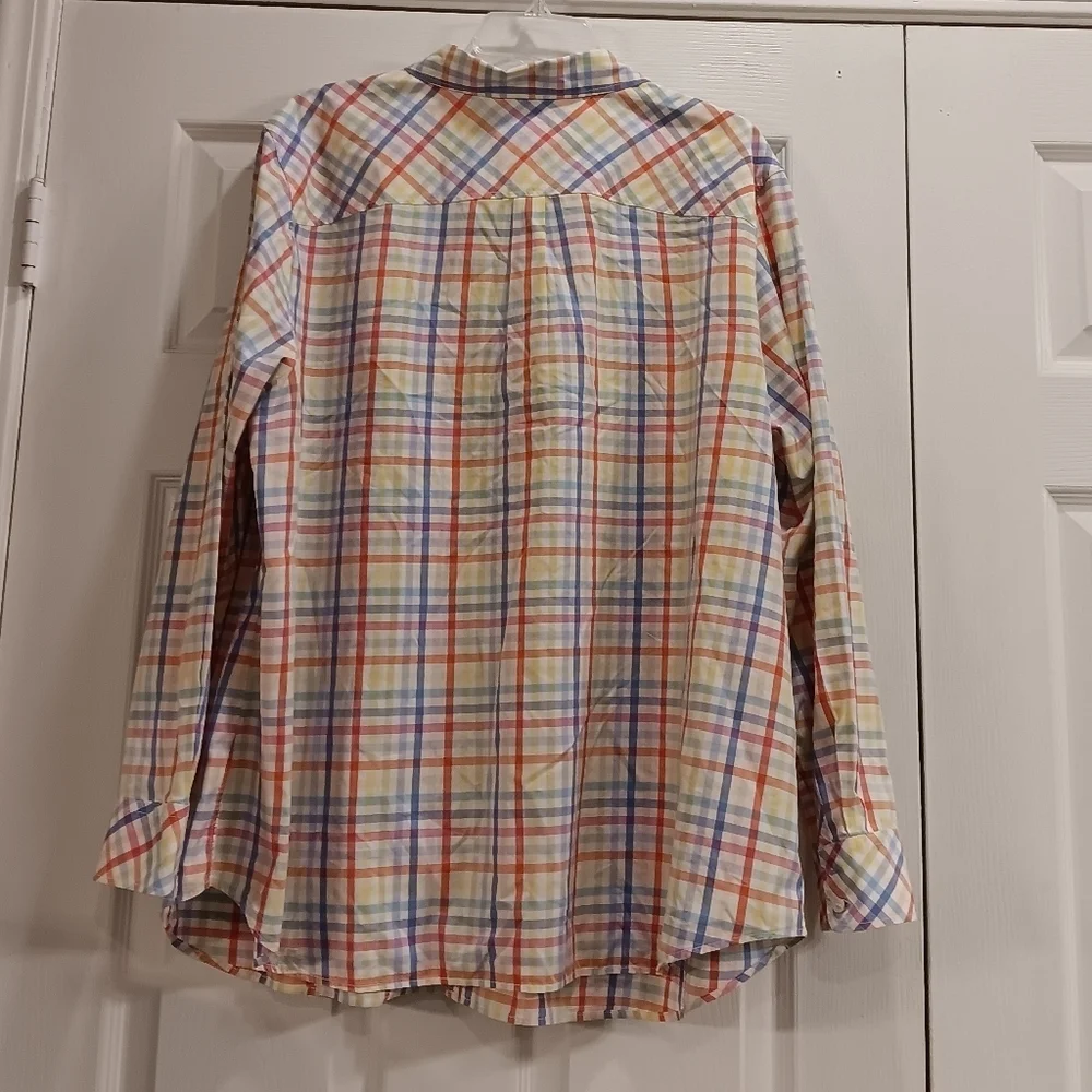 Talbots Yellow Blue Multicolored Plaid Long Sleeve Button Up Shirt Size 3X